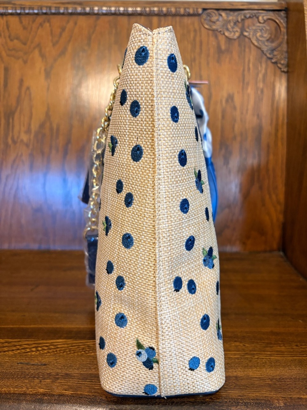 NWT-Betsey Johnson-Blueberry🫐Embroidered-Large XO Tote-Woven Straw-Natural-$118 - Picture 8 of 16